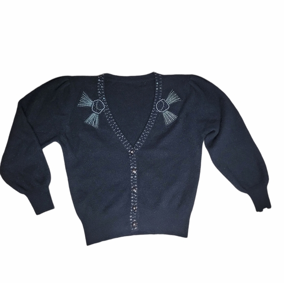 Vintage black knit cardigan with beading - Picture 2 of 13